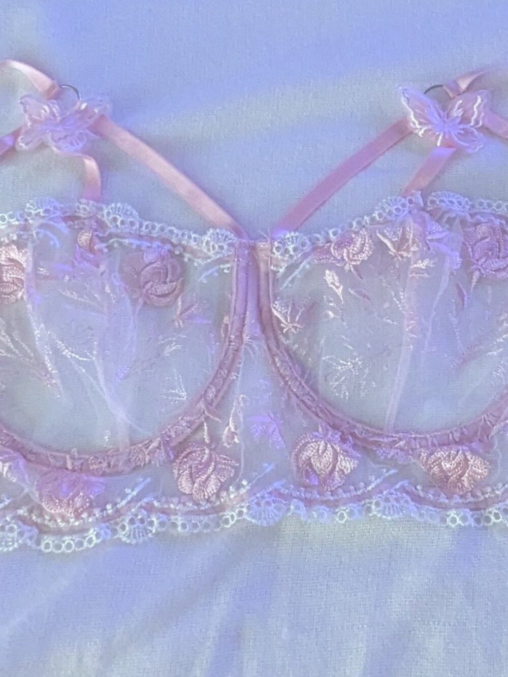 Pink Lace Butterfly Bra and Skirt/Tutu Lingerie Set New